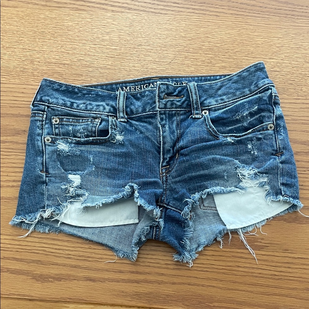 American Eagle Outfitters Women's Distressed Blue Jean Shorts